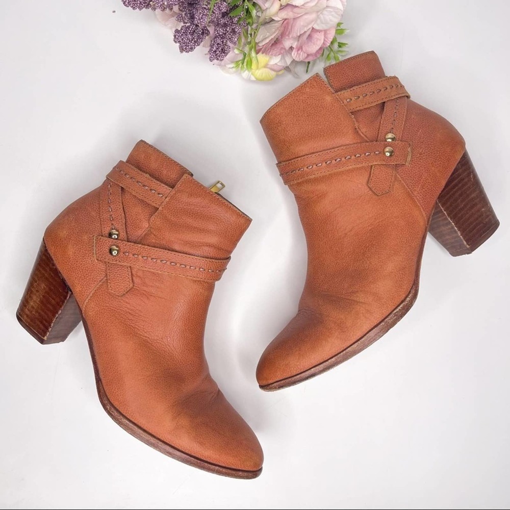 Anthropologie Cognac Rose Leather Booties